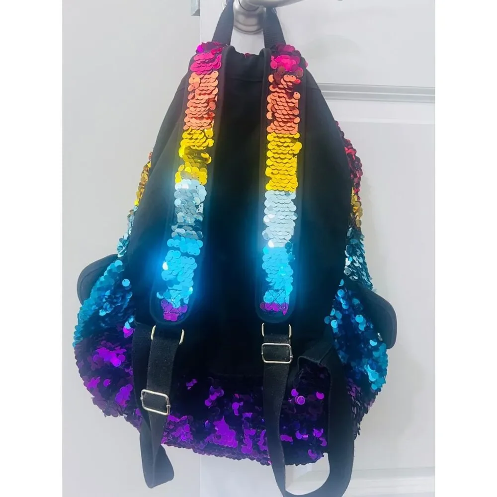 Rare Pink Victoria’s Secret rainbow Sequins Bling Backpack EUC limited Editio